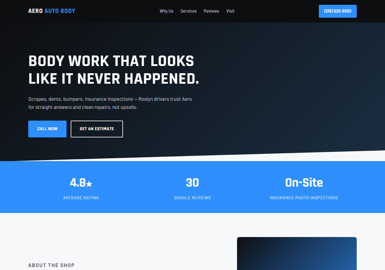 Aero Auto Body Repair website screenshot