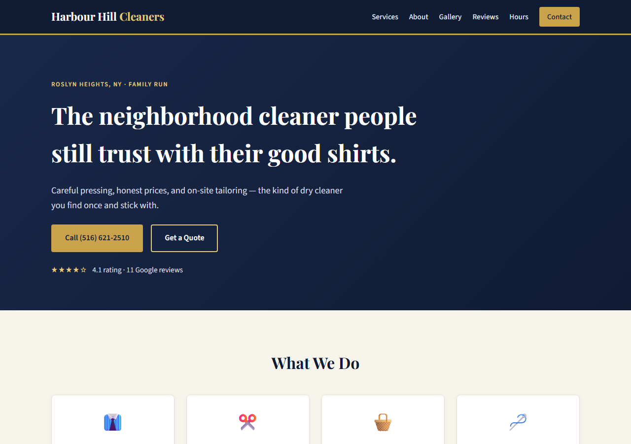 Harbour Hill Cleaners website screenshot